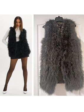 Lamarque | Feather Long Vest In Green/Grey